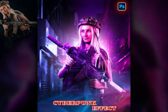 cyberpunk effect, neon glow lighting effect, in photoshop