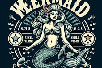 design high quality vintage mermaid logo with t shirt design