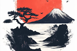 draw japanese t shirt illustration for clothing brand