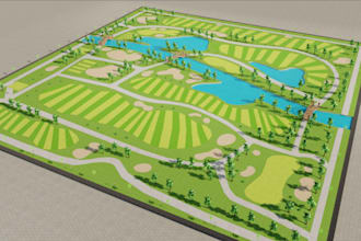 redesign 3d model, modern golf simulator space,golf course,revit,8k render,cgi