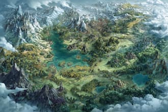design line art fantasy map illustration
