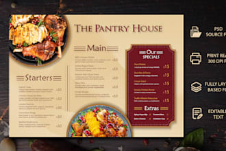 do restaurant menu design, food menu design, restaurant menu card design