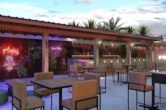 make 3d restaurant design, bar design, nightclub lighting with realistic render