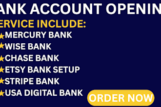 set up mercury, wise, chase, stripe, etsy and USA digital bank accounts for you