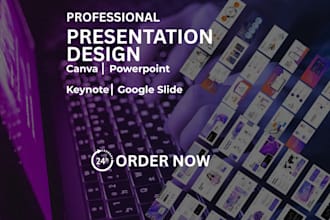do powerpoint presentation design, keynote and canva presentation design