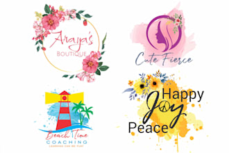 design watercolor hand drawn feminine floral boho logo