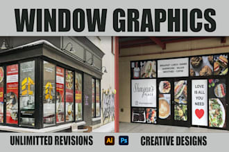 design eye catchy window graphics design, storefront, sign board and shopfront