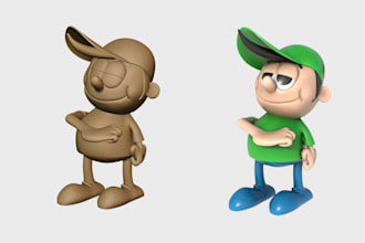3d character cartoon model, miniature resin game toy, chibi art figure for print