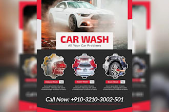 design car wash flyer, auto detailing price list flyer, car rental car detailing