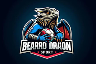 bearded dragon sport mascot logo with express delivery