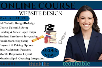 design online course website on thinkific, teachable, kajabi and podia