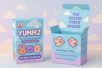 create unique cannabis packaging design, pouch, box, mylar bag design, and label