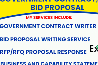 draft technical, commercial proposal for rfp, rfq, rfi, eoi tender, bid proposal