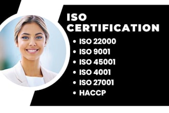 provide iso 9001, 45001, 27001, 22000, 22716 gmp, and others