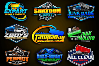 design junk removal logo, window cleaning, pressure washing, trash bin removal