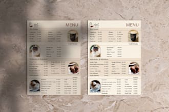 design an elegant cafe or cocktail menu for print or digital
