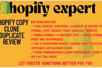 copy clone duplicate or design redesign shopify store and shopify mentor