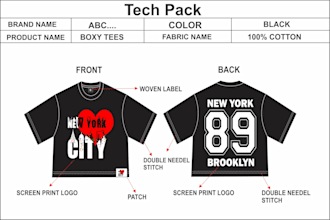 create fashion tech packs and clothing tech packs