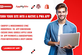 convert wordpress, shopify to native  pwa apps with appmysite bubble io expert