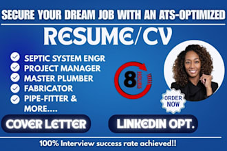 write ats resume for plumbing mechanic, designer, fabricator, project manager cv
