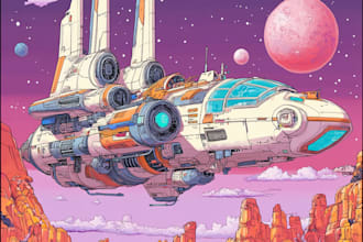 draw spaceship concept art or starship or sci fi vehicle