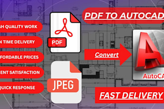 convert your PDF or jpeg to autocad 2d cad drawings professionally