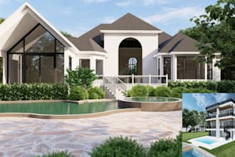 do exterior 3d house design, rendering commercial building