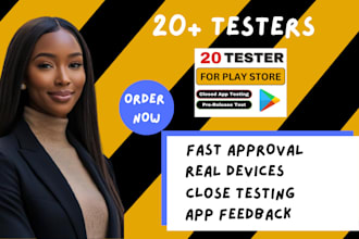 provide 12 app testers or 20 testers for google play closed testing app review