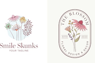 design custom hand drawn floral  line art logo