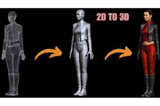 convert 2d drawing to stunning custom 3d character model for game print nft, stl
