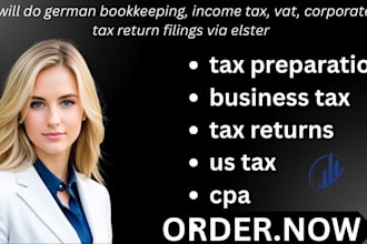 do german bookkeeping, income tax, vat, corporate tax return filings via elster