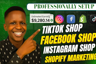 setup tiktok shop, facebook shop, instagram shop, shopify ecommerce marketing