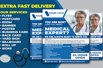 create medical healthcare, home care clinic, hospice, pharmacy flyer or brochure