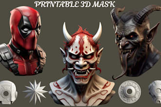 create custom 3d mask, 3d helmet cosplay mask stl for 3d printing