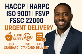 do your urgent haccp, harpc, fsvp, fssc 22000, iso 45001, 9001