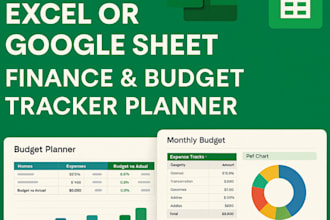 create custom excel or google sheet finance, budget tracker planner