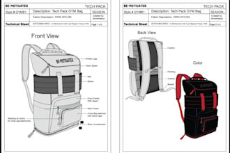sketch bag tech pack, fashion bag design, handbag, flat sketch, accessories bag
