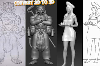 convert 2d to 3d model cartoon character bjd action figure 3d bust 3d printing