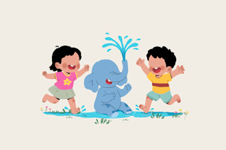create playful muslim children book illustration