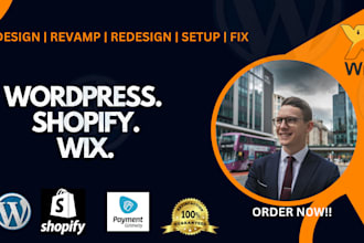 redesign wordpress, build shopify store, revamp wix website design, API payment