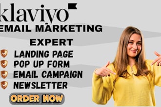 landing page , pop up form, email campaign, newsletter, email flows with klaviyo