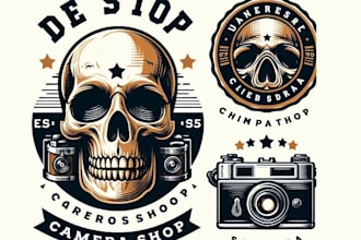 design skull vintage camera shop logo