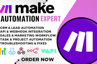 be your make expert make com automation integromat, make com, notion, vapi ai