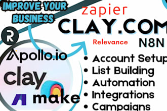 setup clay com make com relevance ai n8n apollo io automation zapier integration