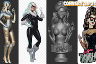 convert 2d to 3d model 3d bust bjd action figure cartoon character 3d printing