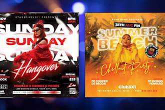 design dj party flyer, night club poster, hip hop event flyer, techno rave party