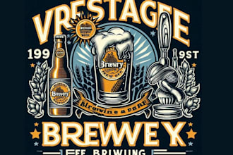 create vintage brewery pub beer logo t shirt design