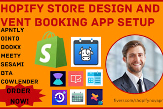 setup shopify event booking apps cowlender apntly ointo bookx meety sesami bta