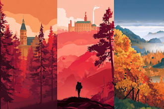 draw a flat vector landscape illustration