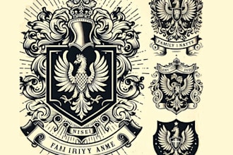 do  vintage style family crest heraldic shield, coat of arms logo